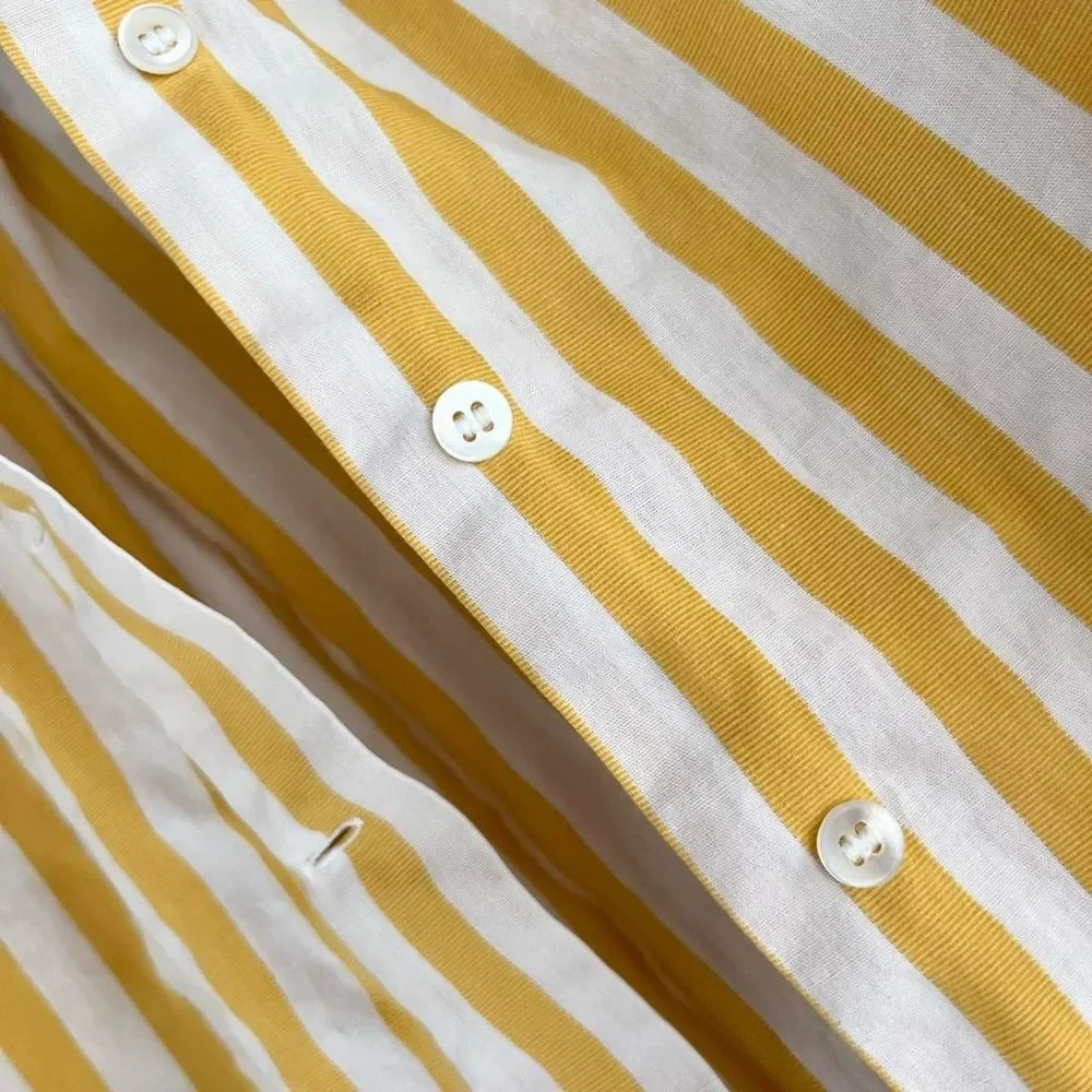 Vintage 60s Cute Retro Minimal Striped Yellow White Top XS Small Womens